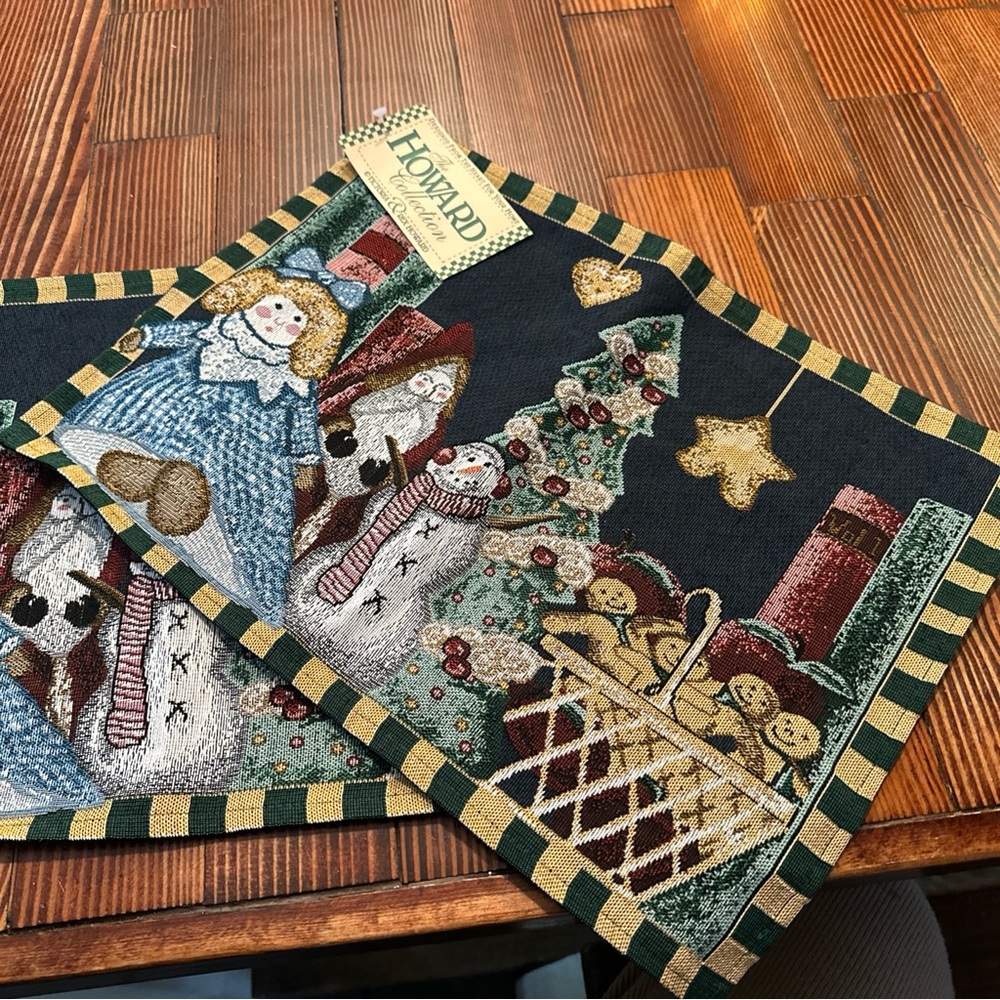Vtg The Manual Woodworkers Weavers Christmas Tapestry Placemats Set of 2 Howard - Picture 8 of 9
